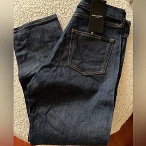 Saint Laurent Women's Dark Blue Straight Leg Jeans